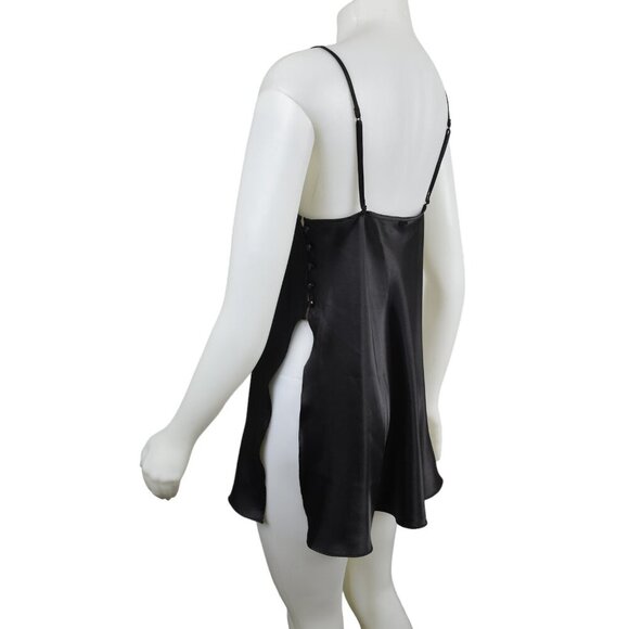 La Senza Slip Dress Nightgown Side Slits Lingerie Black Teddy Size Large - Picture 9 of 12